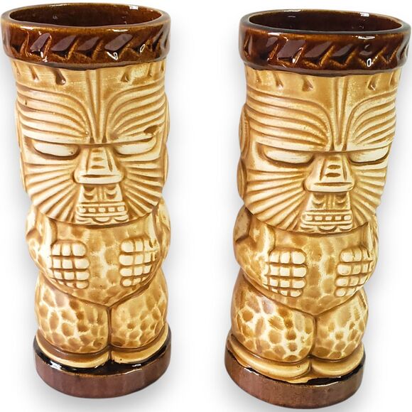 Set of 2 VTG Trader Dick's Peanut Tiki Mugs Reno Nugget Casino Barware OMC Japan - Picture 1 of 14